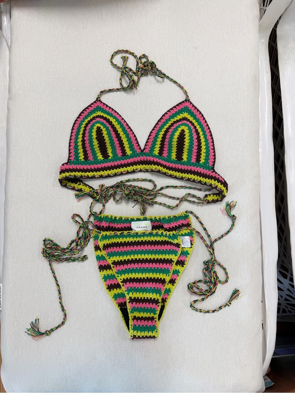 FRAME x Julia Sarr-Jamois Crotchet Multicolor Knit Bikini Set Sz Small & Medium